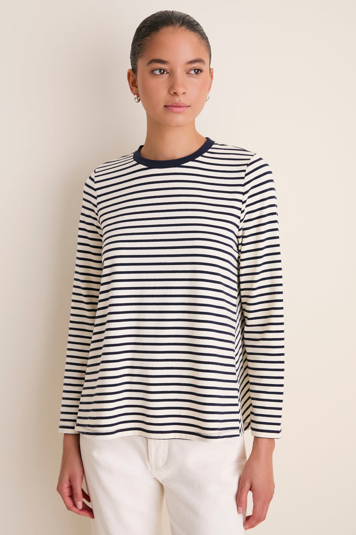 Navy Striped Knit Popover