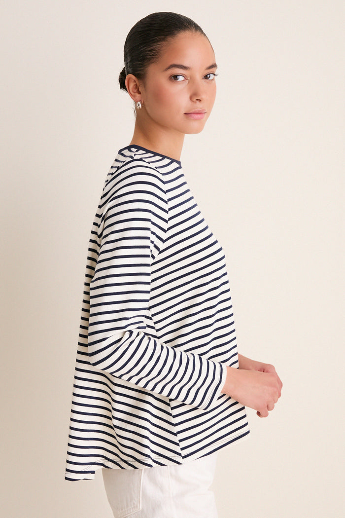 Navy Striped Knit Popover