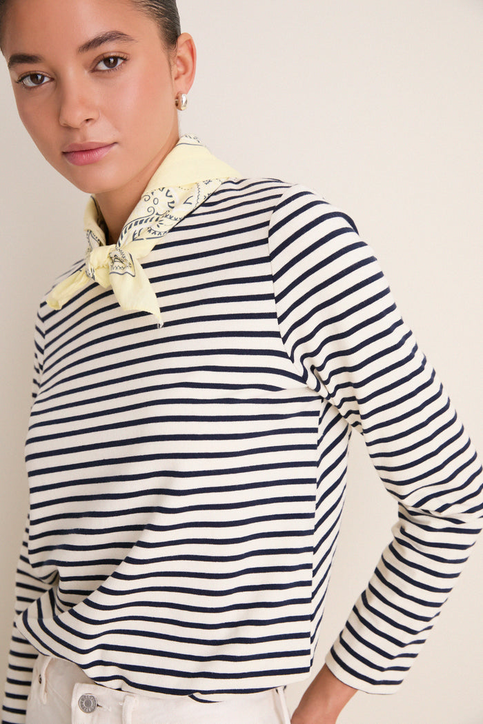 Navy Striped Knit Popover