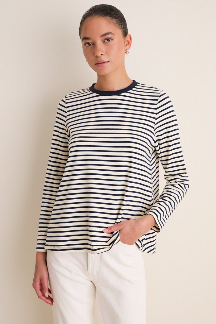 Navy Striped Knit Popover