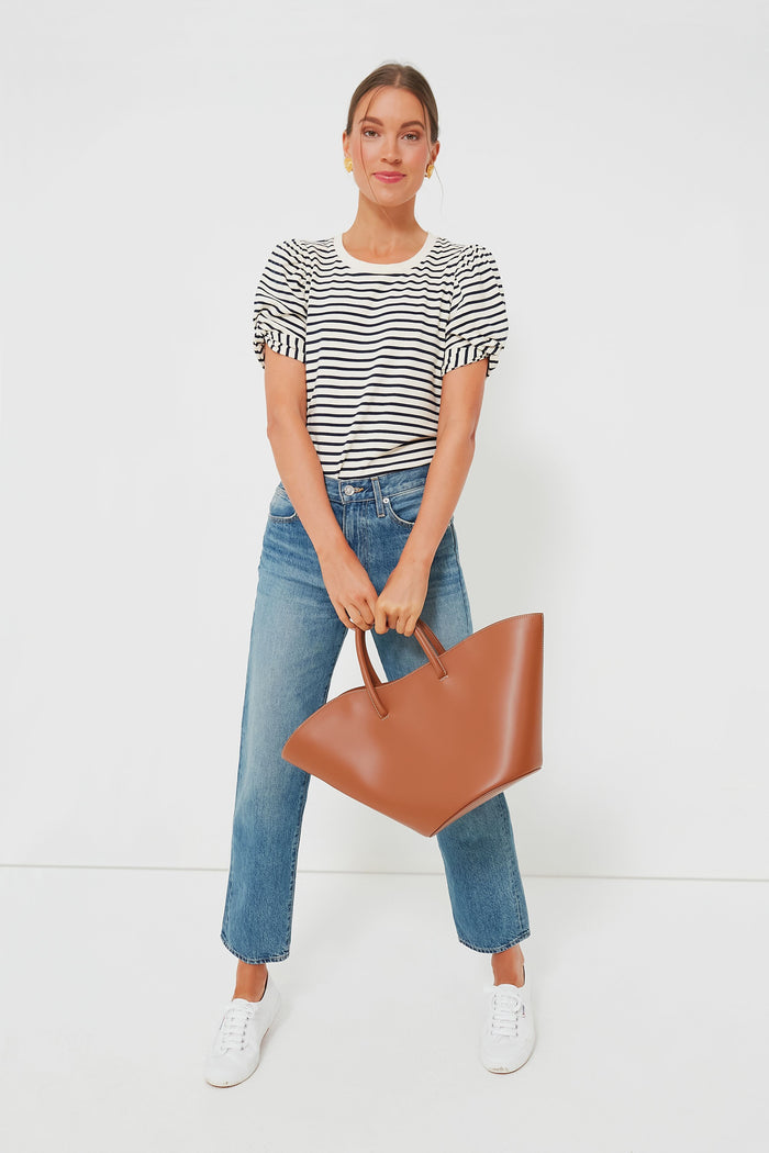 Navy Striped Vesty Puff Short Sleeve Crewneck