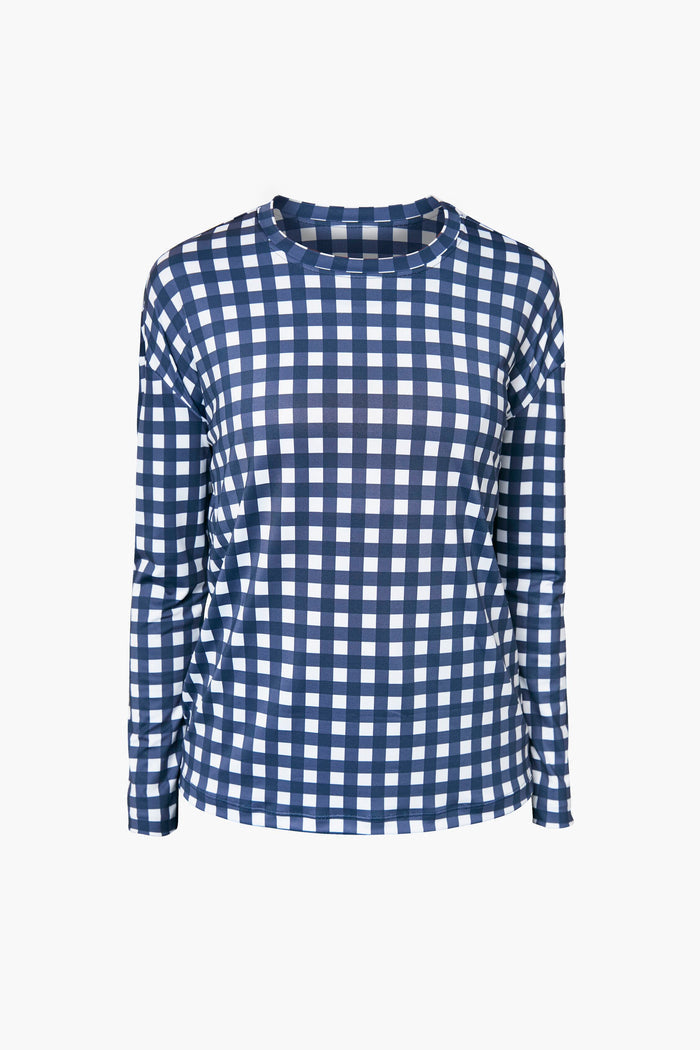 Navy Trellis Gingham Long Sleeve Ryan Boyfriend Tee