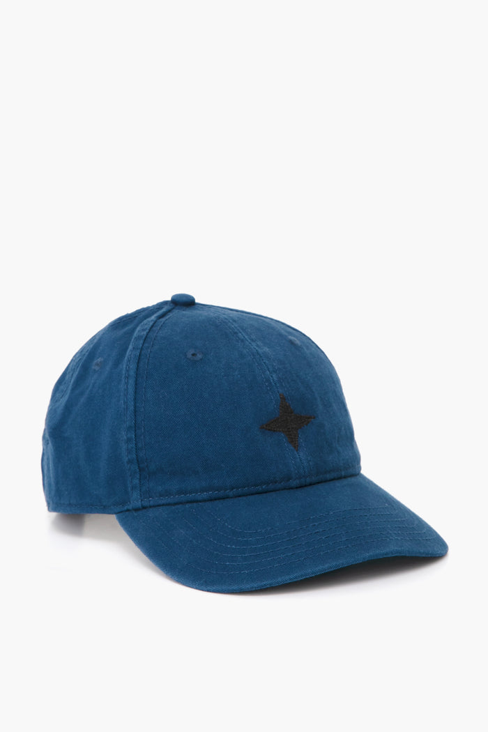 The Harding-Lane blue cotton baseball cap features a black star emblem on the front, making it perfect for fans of custom-made hats.