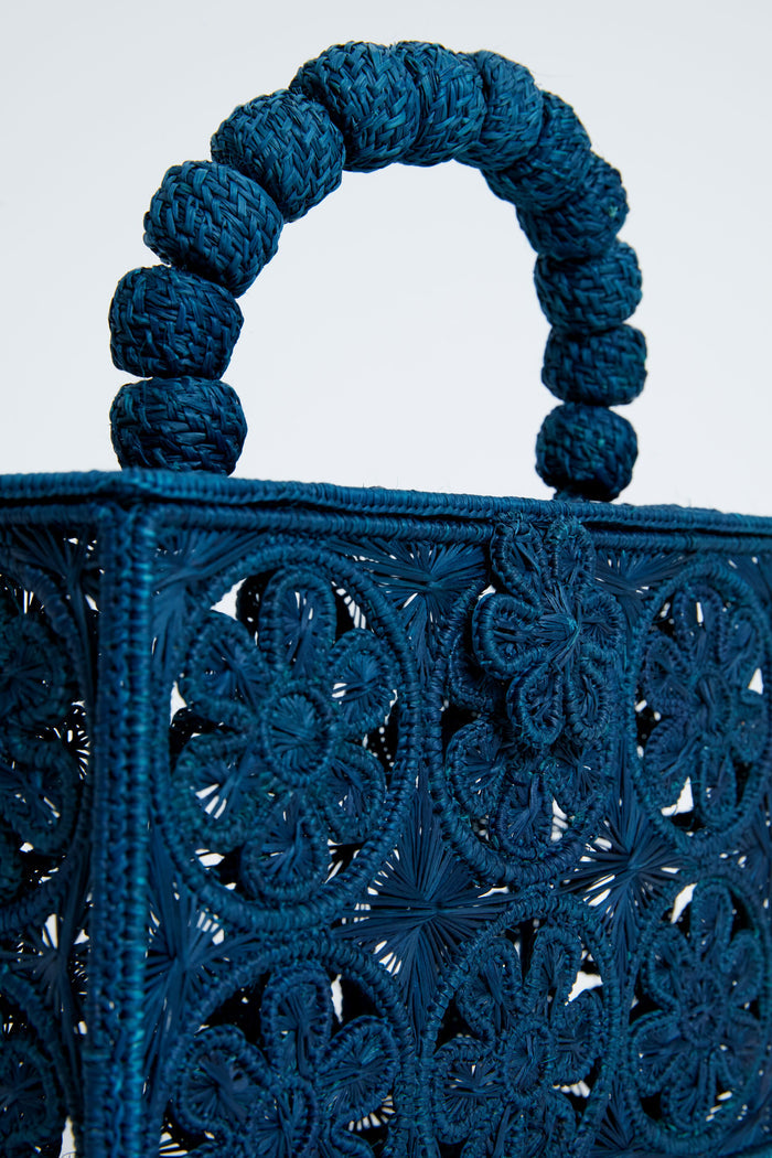 Newport Navy Rattan Bloom Clutch