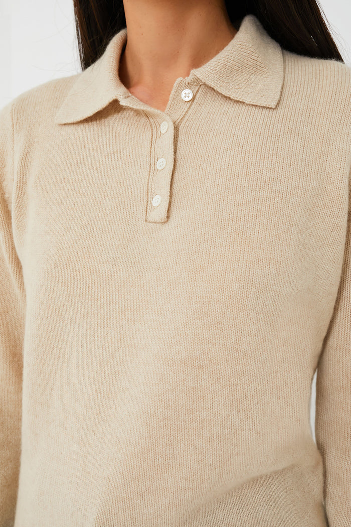 Oatmeal Cashmere Alice Polo Sweater