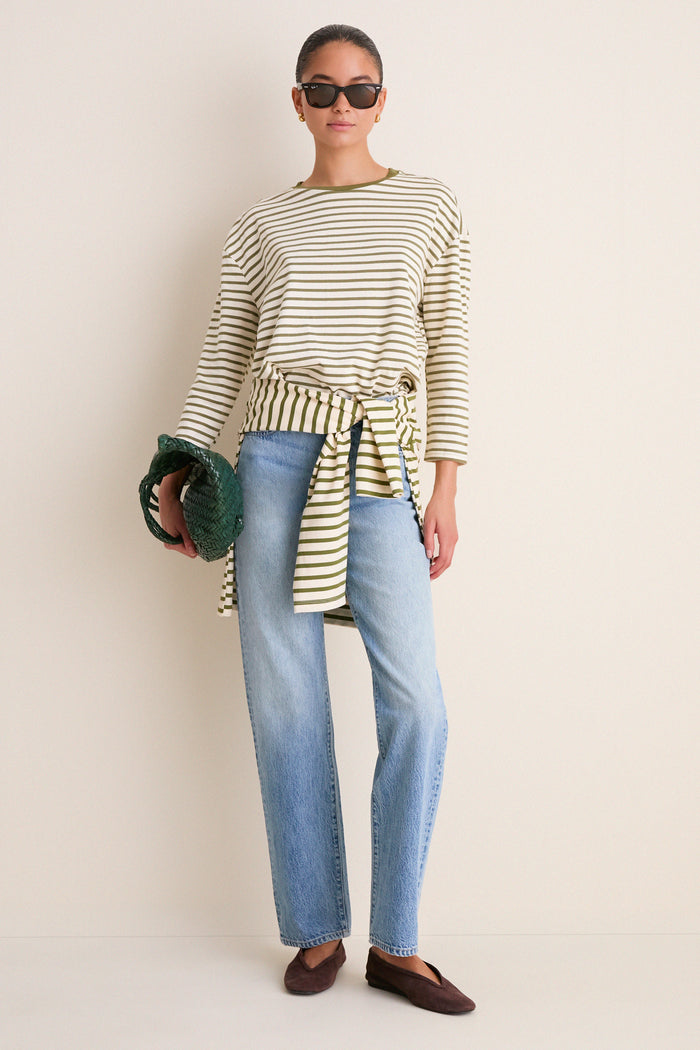 Olive Striped Knit Popover