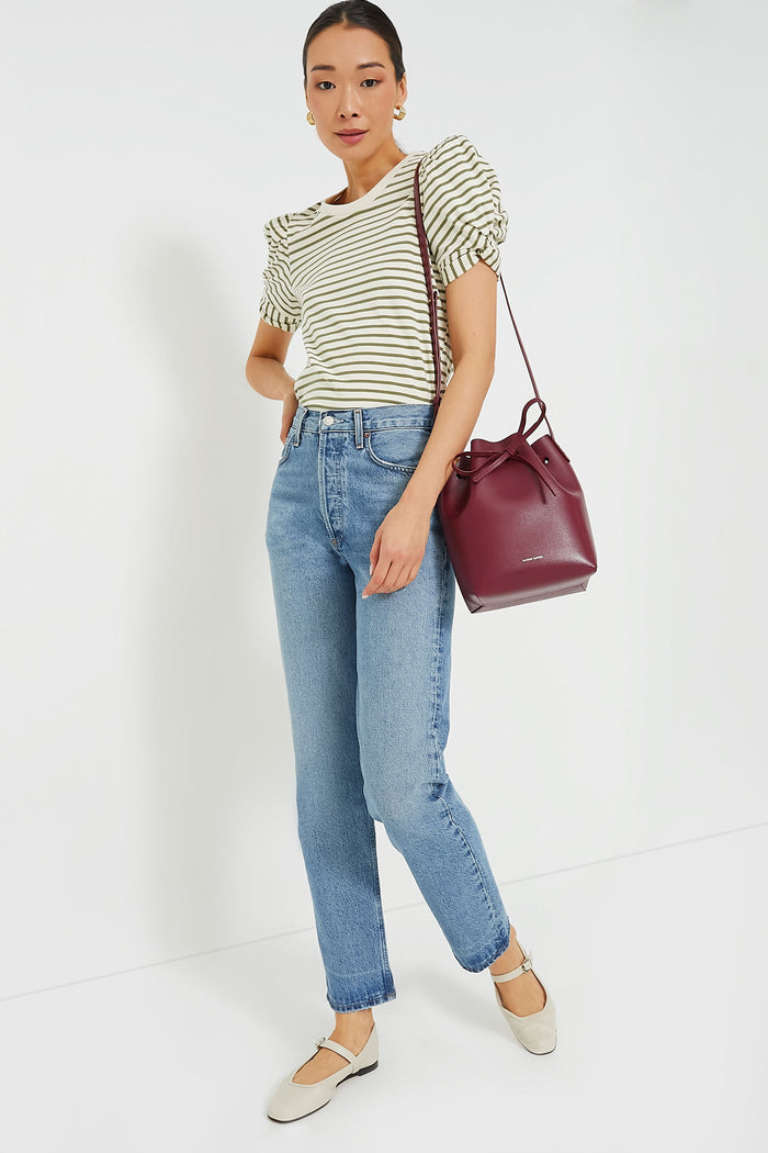 Olive Striped Vesty Puff Short Sleeve Crewneck