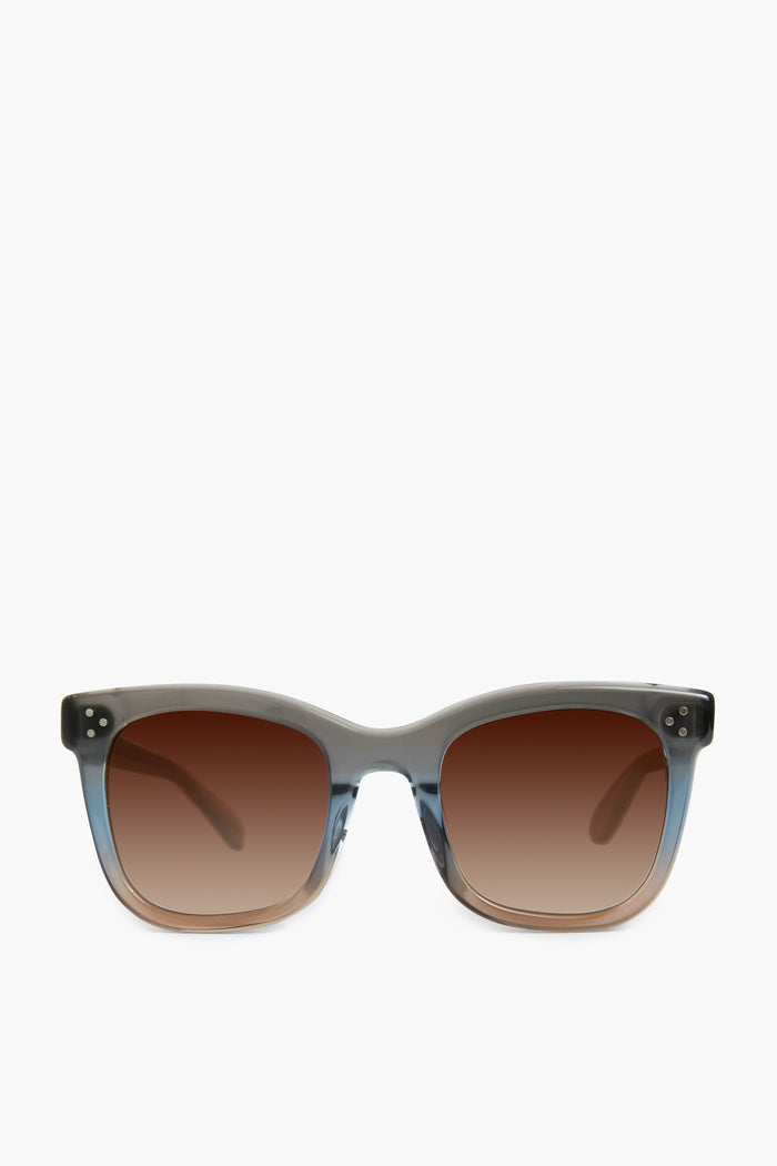 KREWE du optic Rectangular Oolong Adele Sunglasses feature handcrafted acetate frames in semi-transparent gray and brown gradient lenses, offering 100% UVA/UVB protection for a modern look.