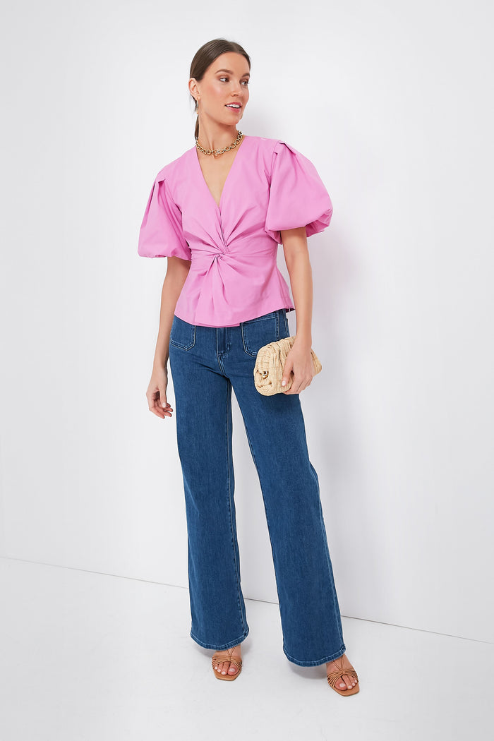 Opera Pink Rebel Cotton Poplin Short Sleeve Top