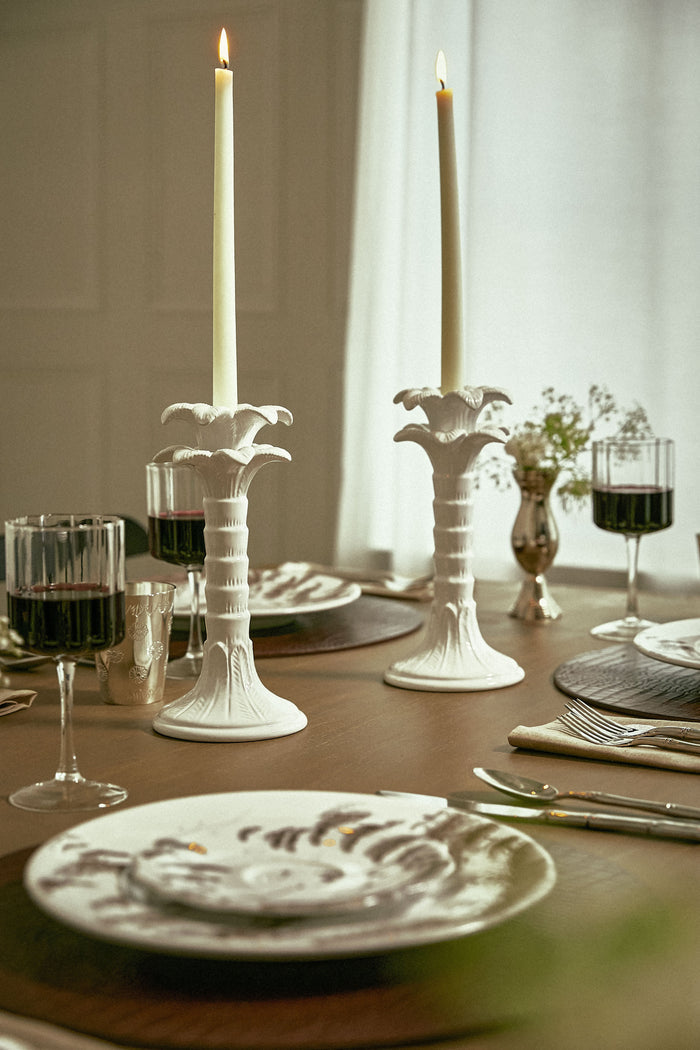 Palm Leaf Set of 2 Candlestick Holders