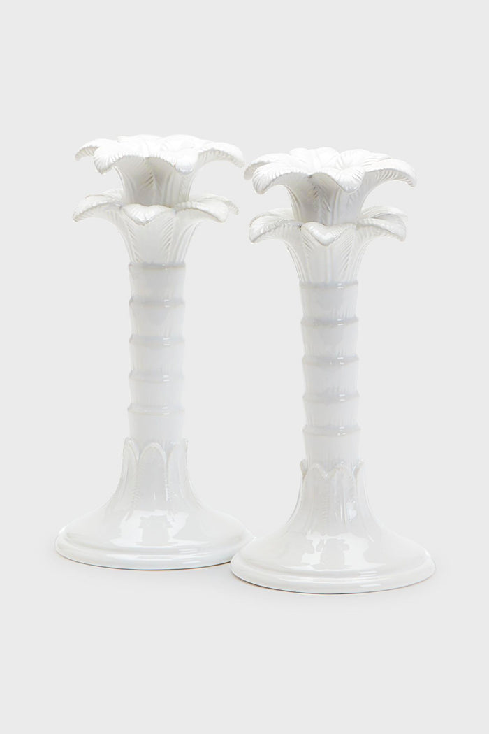 Palm Leaf Set of 2 Candlestick Holders