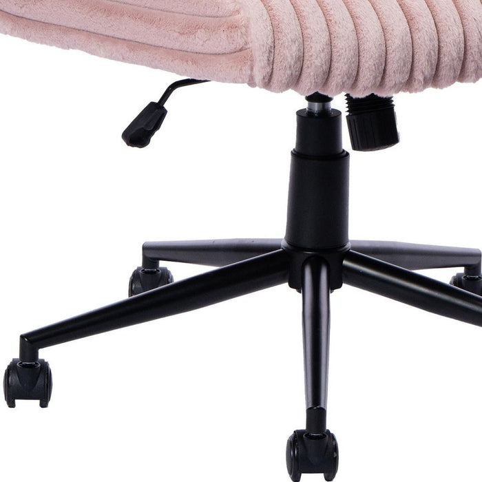Pink and Black Adjustable Height Faux Fur Swivel Rolling Gaming Chair