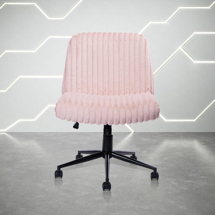 Pink and Black Adjustable Height Faux Fur Swivel Rolling Gaming Chair