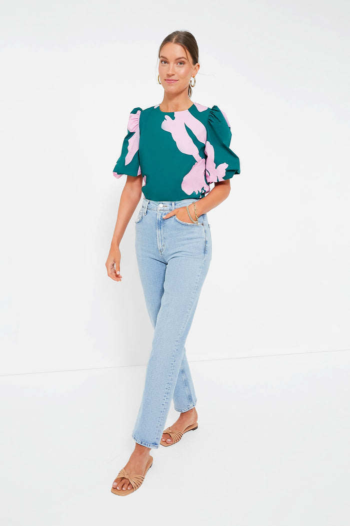 Pink & Green Penelope Puff Sleeve Top