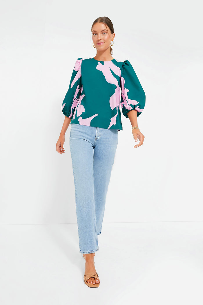 Pink & Green Penelope Puff Sleeve Top