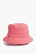 A Barbour plain pink bucket hat with a tartan inner headband is displayed.