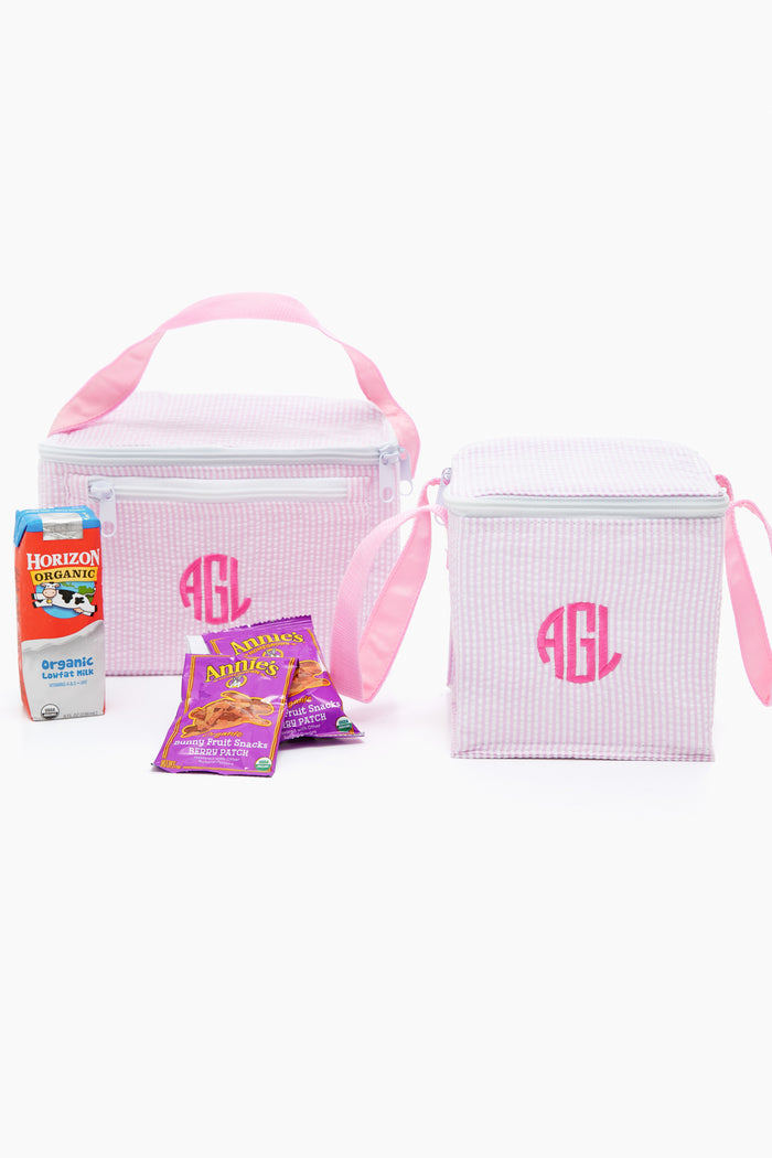 Pink Seersucker Snack Square Bag