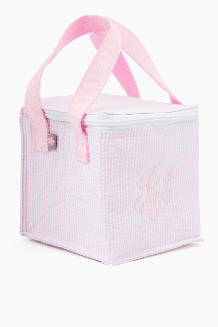 Pink Seersucker Snack Square Bag