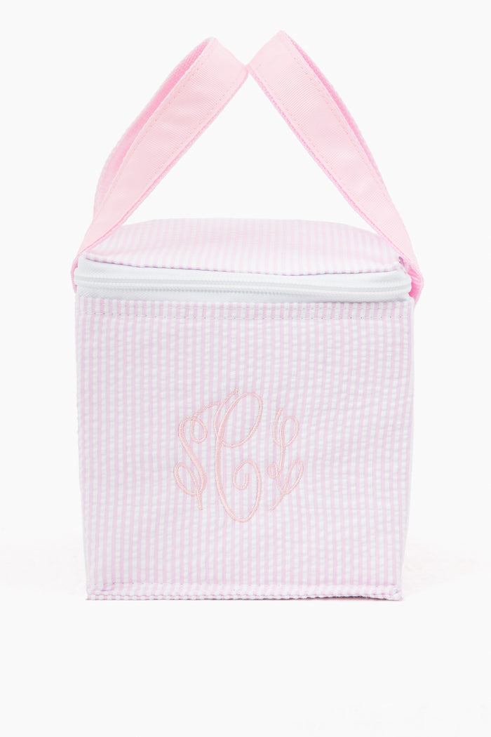 Pink Seersucker Snack Square Bag