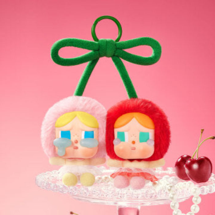 Pop Mart Crybaby Crying For Love Vinyl Face Cherries — front view, hanging card collectible