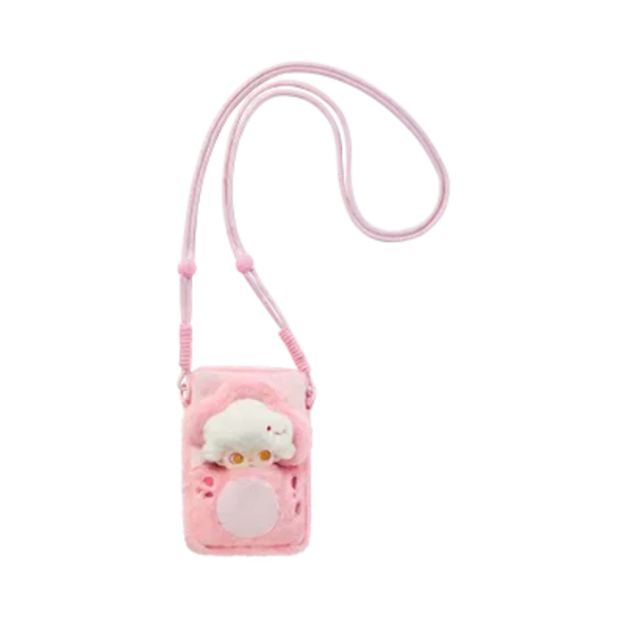 Pop Mart Dimoo Weaving Wonders — Bear Guardian quilted phone bag, pink design