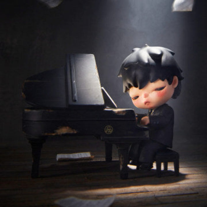 Pop Mart Hirono The Pianist Figure — character at piano, official Pop Mart collectible