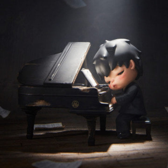 Pop Mart Hirono The Pianist Figure — side view, unopened boxed collectible by Never Miss A Gift