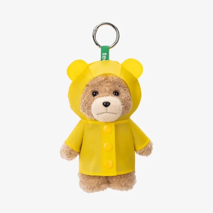 Pop Mart Ted2 Teddy plush pendant — yellow raincoat design, 15cm blind box collectible background