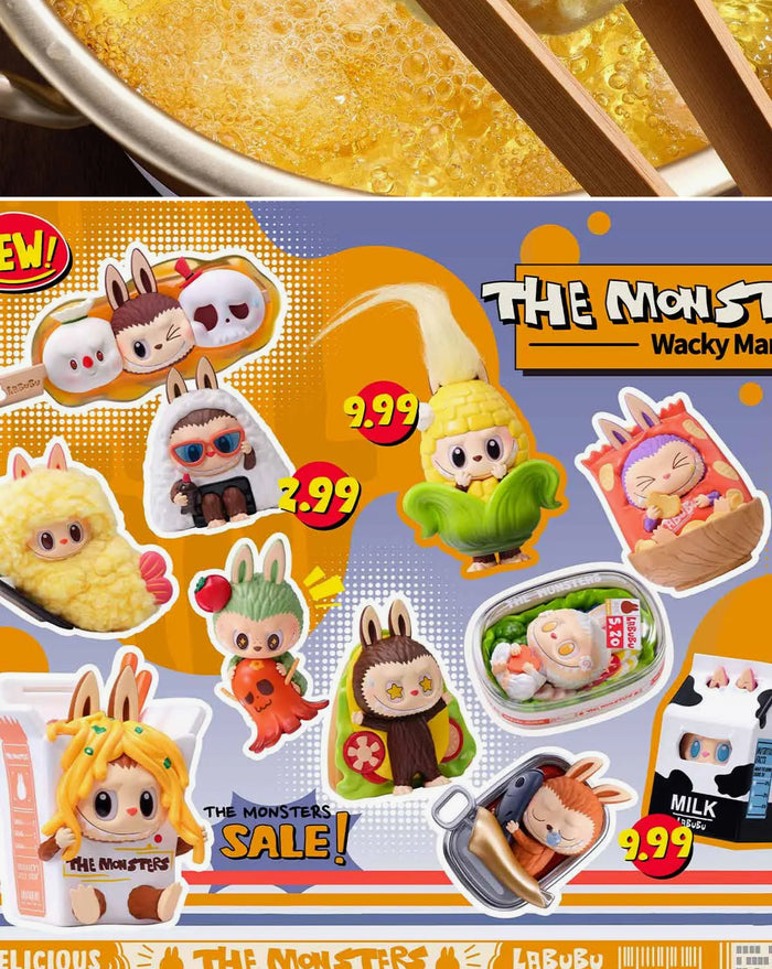 Snack Inspired Monster Series.&nbsp;
Discover a world of delicious surprises with the Pop Mart Labubu Whacky Marts Blind Box Series. Each box contains a unique Pop Mart Whacky Mart figure in a fun and quirky snack style. With a variety of figures to collect, add some whimsy to your collection.