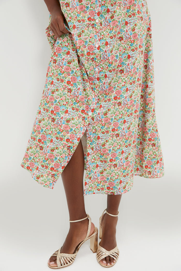 Red Floral Ruffle Collar Louisa Maxi Dress