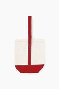 The CB Station small canvas tote bag features a plain cream body with a red base and handle, white stitching, and is made from natural materials—an eco-friendly choice for gifts or daily use.