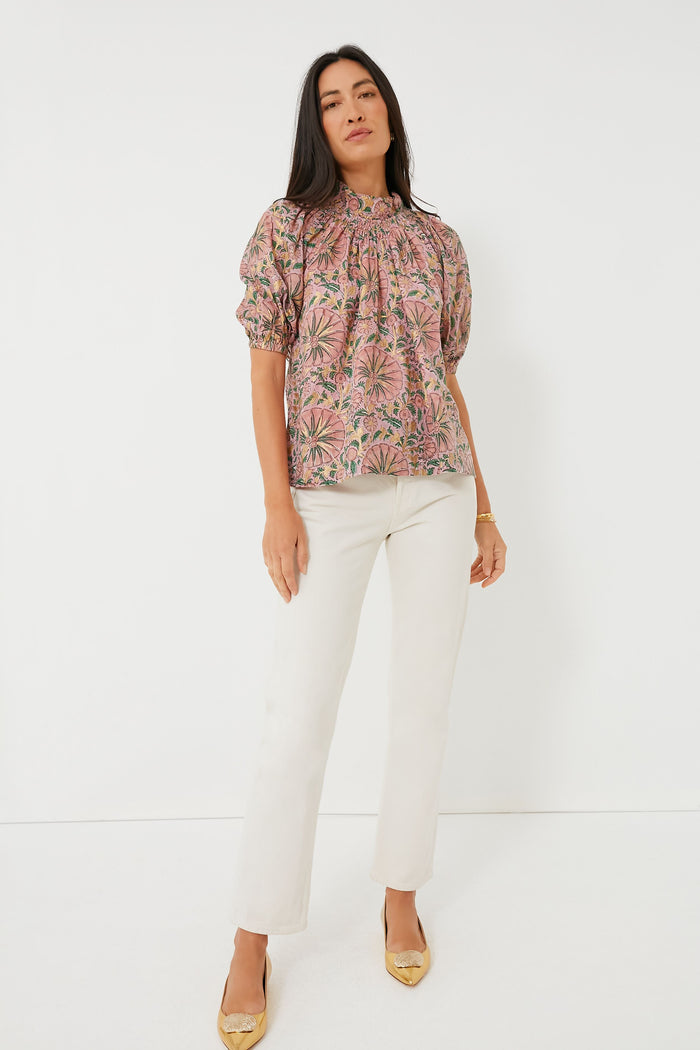 Rose Ankara Smocked Neck Top