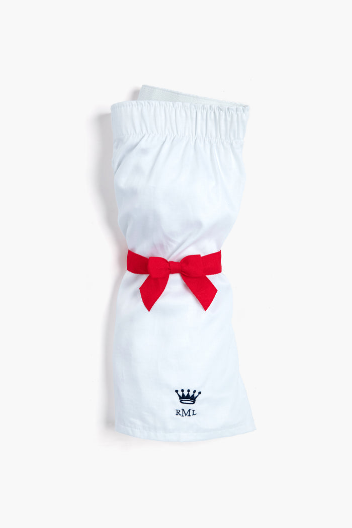 Royal Highnies Boxers (Set of 2) in a classic white gift bag with red ribbon, showcasing effortless style and high-end comfort with embroidered crown and initials.
