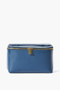 Neely & Chloe blue rectangular leather cosmetic case with gold zipper and pull tab, perfect for organizing your essentials.