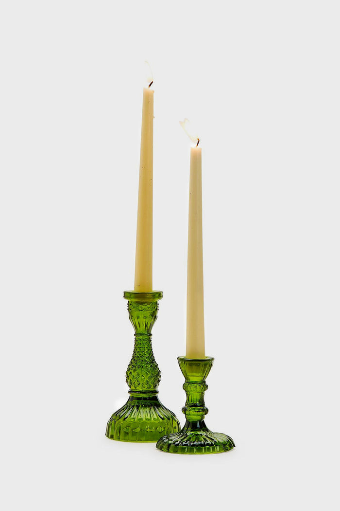 Set of 2 Casa Verde Moss Green Glass Candlesticks