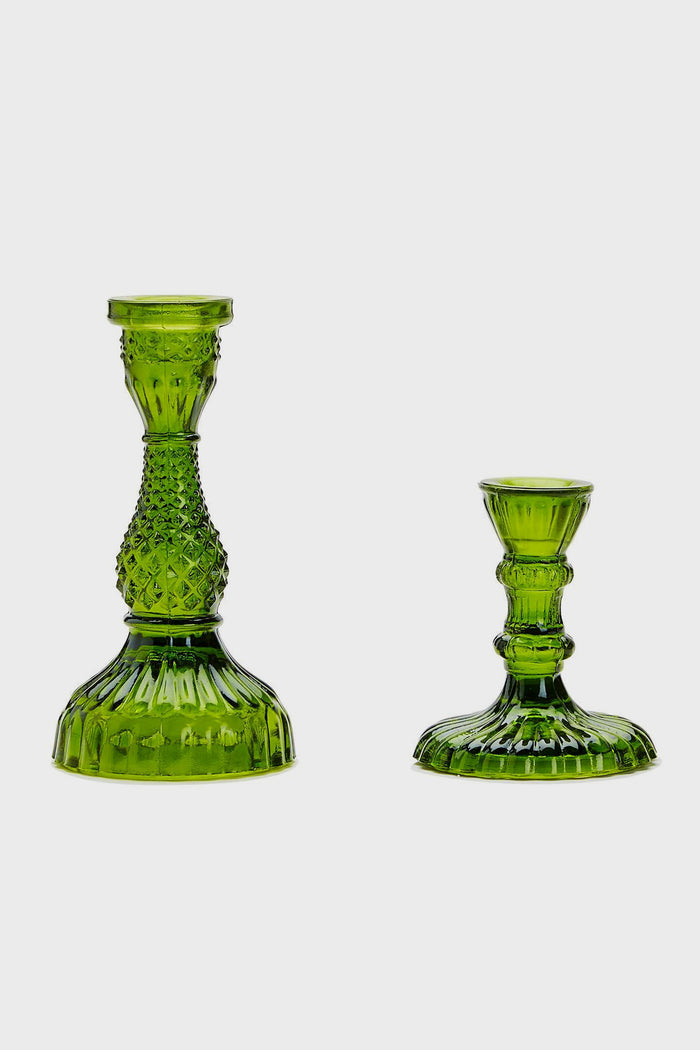 Set of 2 Casa Verde Moss Green Glass Candlesticks