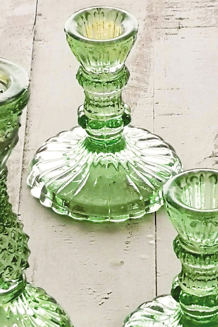 Set of 2 Casa Verde Moss Green Glass Candlesticks