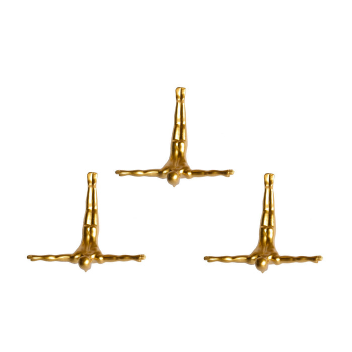 Set of Three Gold Resin Diving Man Hanging Dimensional Sculpture