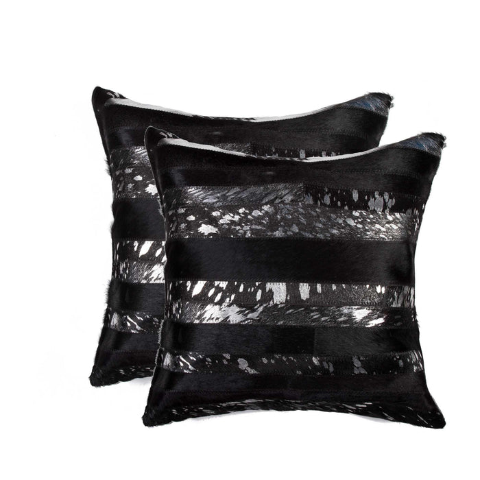 Set of Two 18" Gold and Black Cowhide Throw Pillows