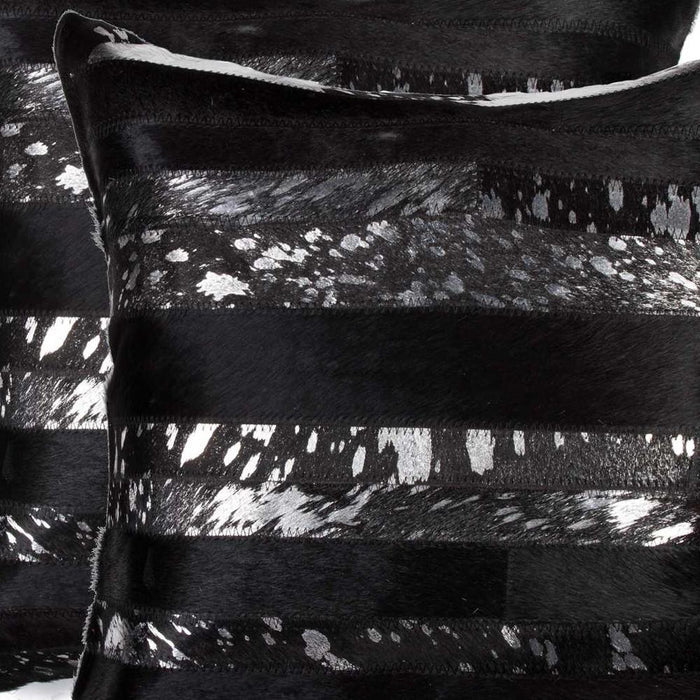 Set of Two 18" Gold and Black Cowhide Throw Pillows