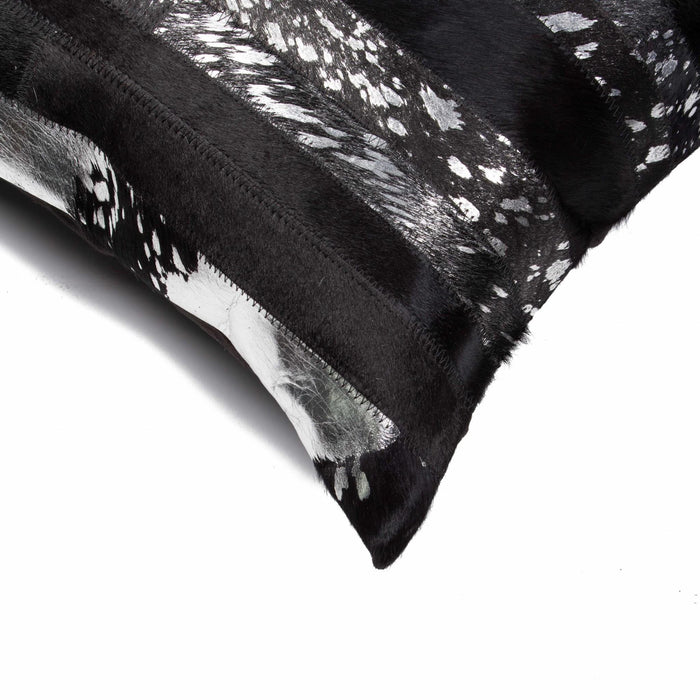 Set of Two 18" Gold and Black Cowhide Throw Pillows