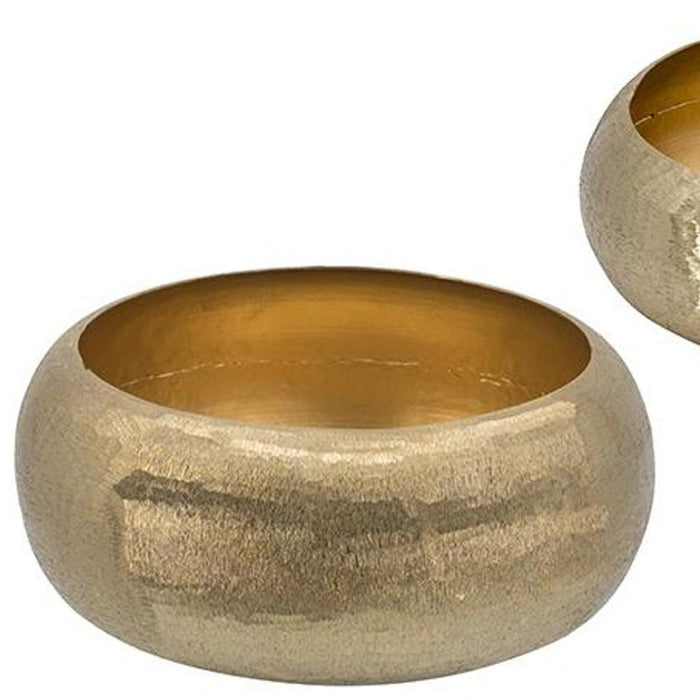 Set of Two Gold Aluminum Hammered Round Centerpiece Bowls