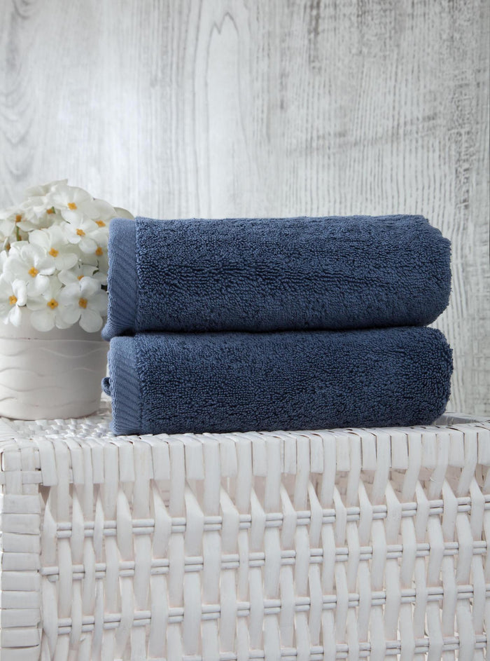 Set of Two Navy Blue Turkish Cotton 16" X 30" Hand Towels