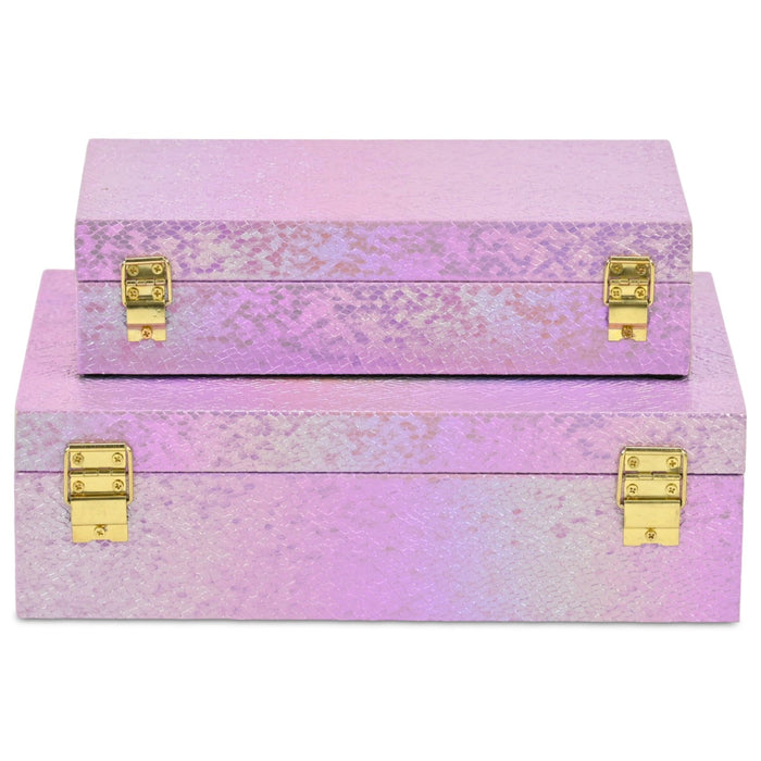 Set of Two Pink And Gold Faux Shagreen Nesting Storage Boxes With Lids