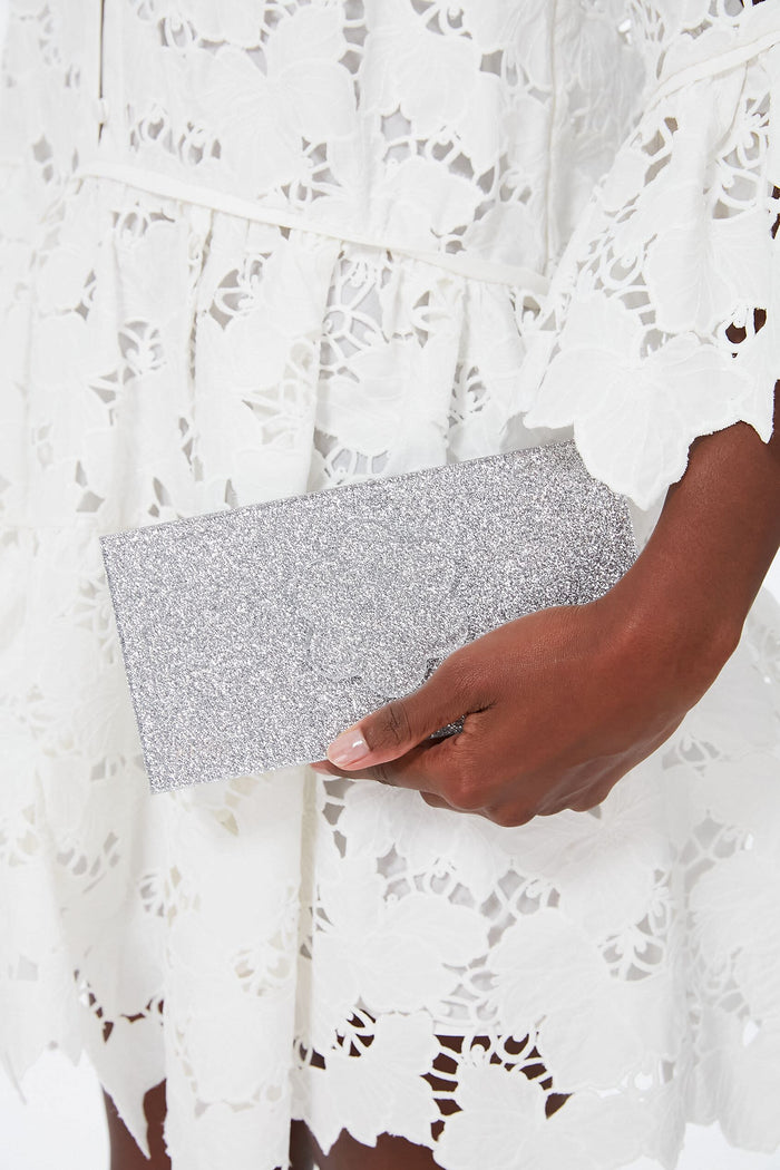 Silver Sparkle Flower Clutch