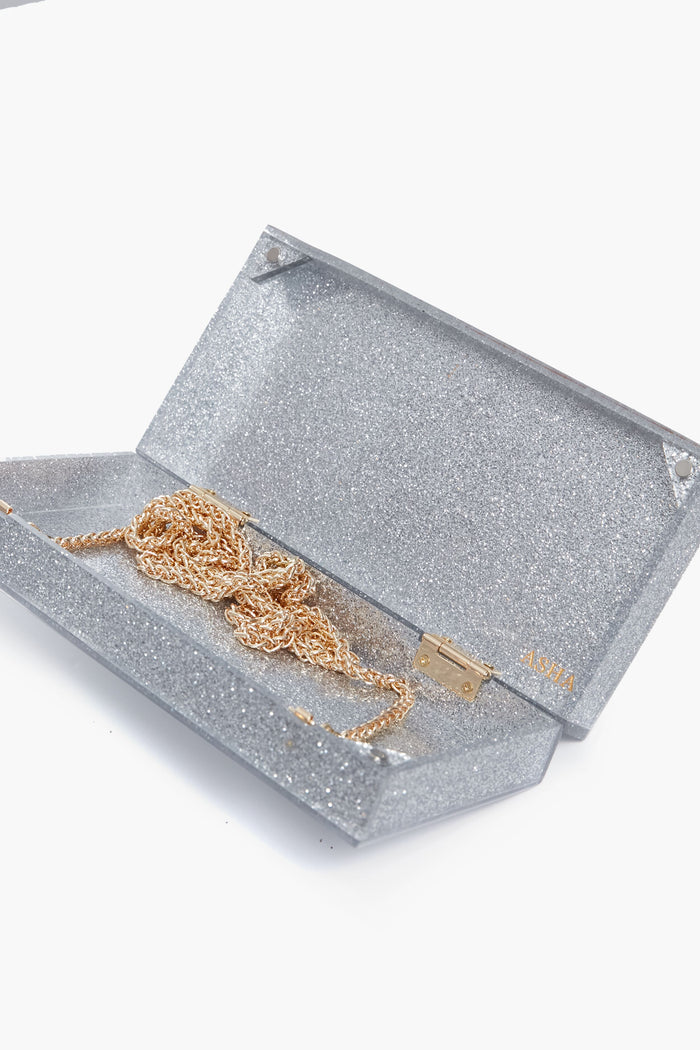 Silver Sparkle Flower Clutch