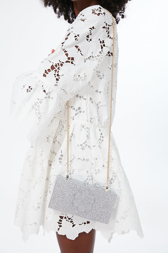 Silver Sparkle Flower Clutch