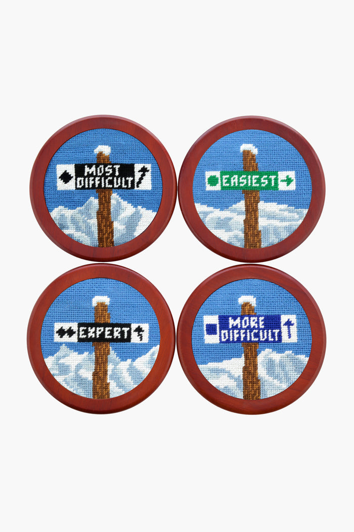 Ski Trails Needlepoint Coaster Set