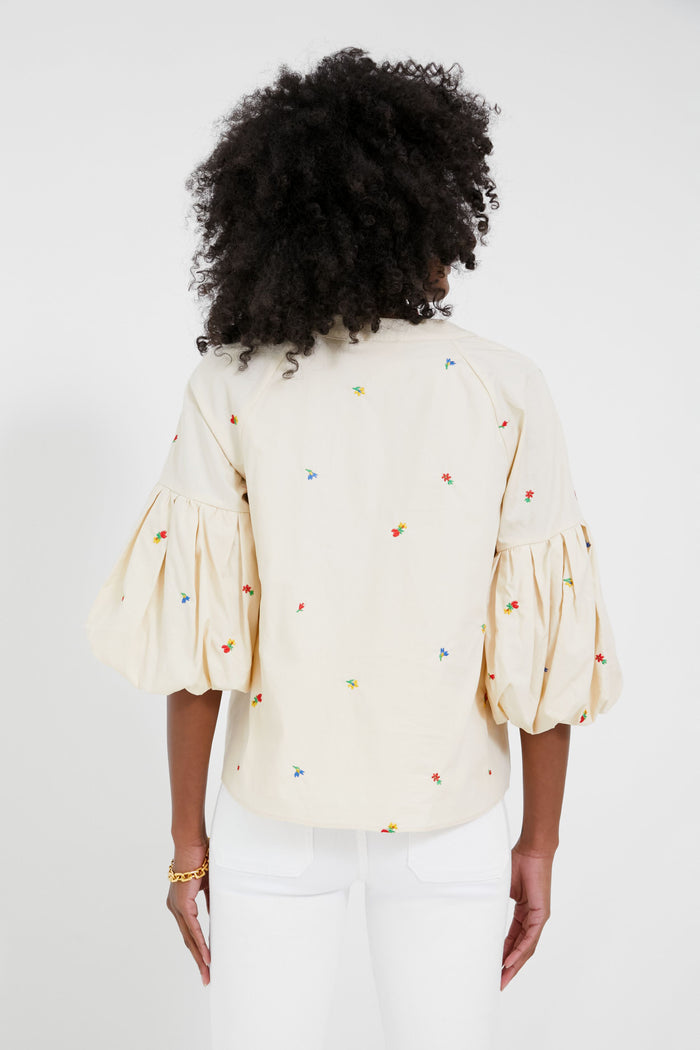 Tan Embroidered Blooms Blouse