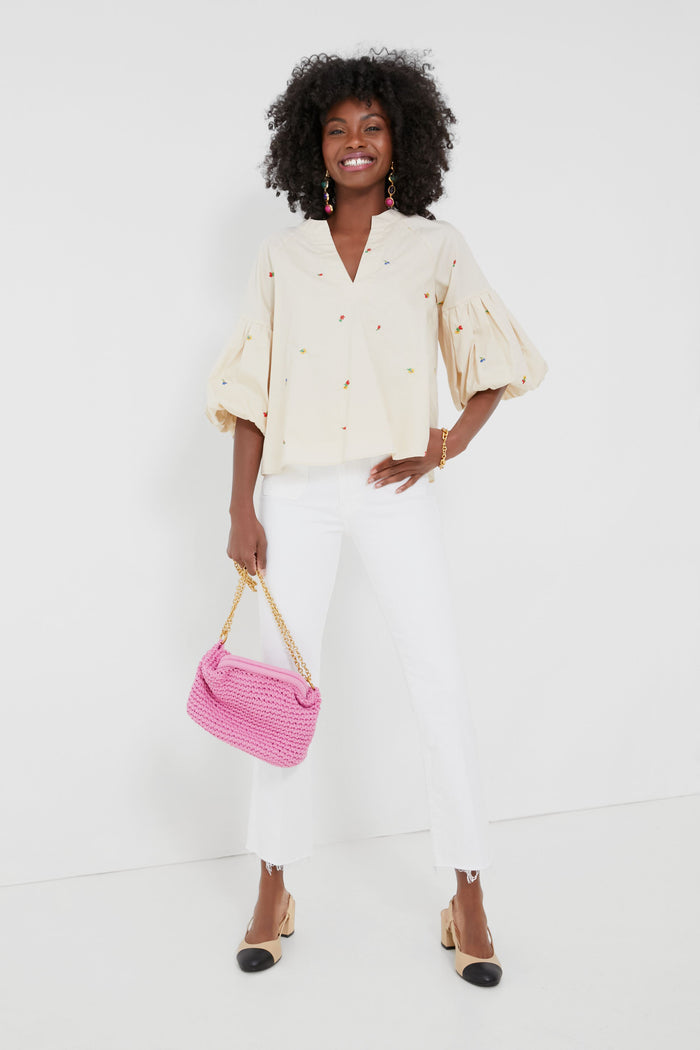 Tan Embroidered Blooms Blouse